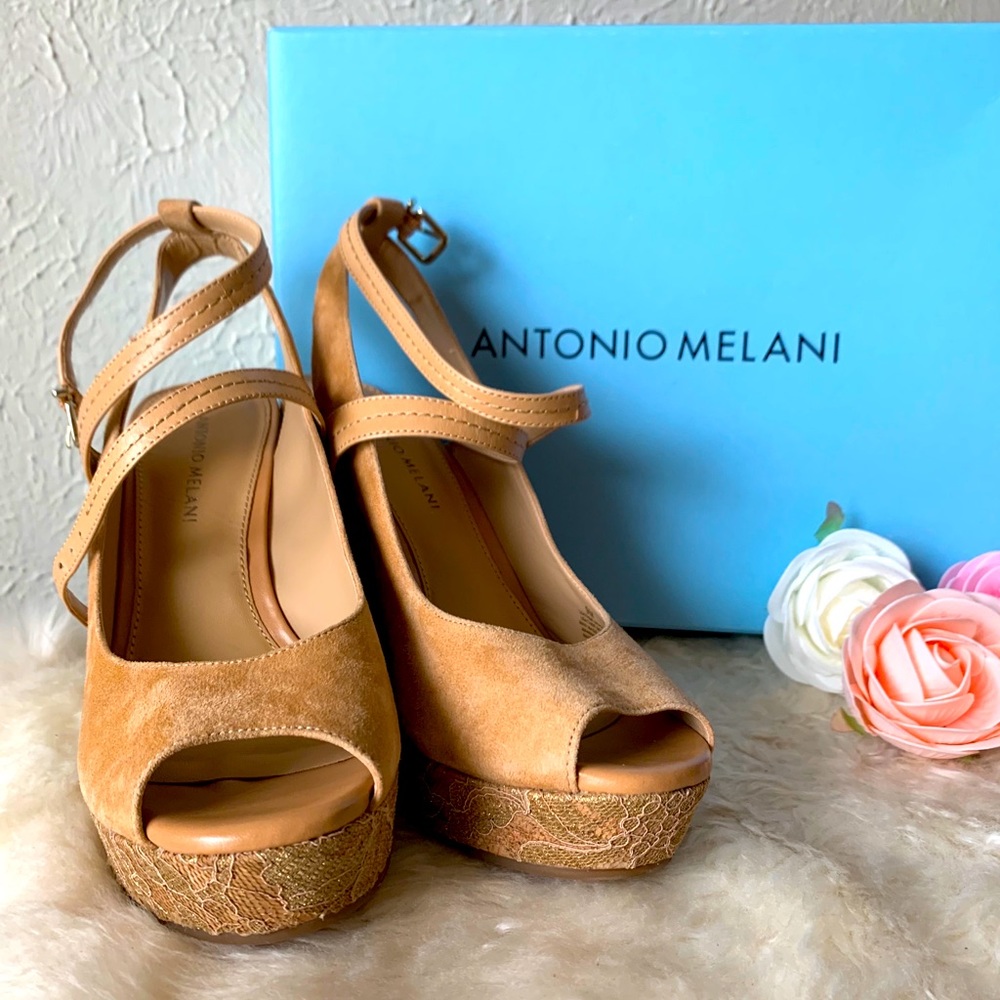 Antonio Melani wedged open toe sandals.